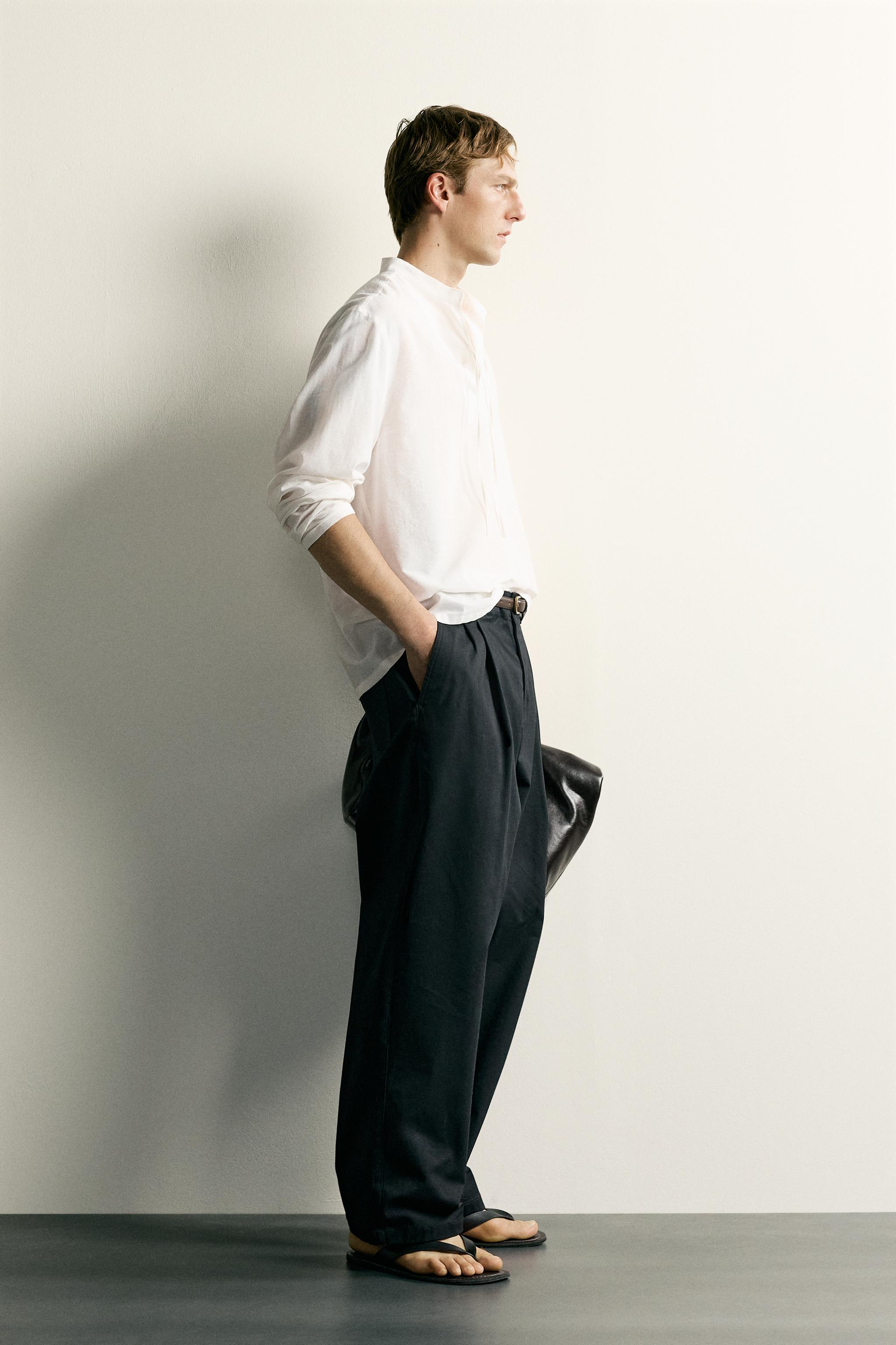 COTTON VISCOSE TIE DETAIL RELAXED FIT SHIRT